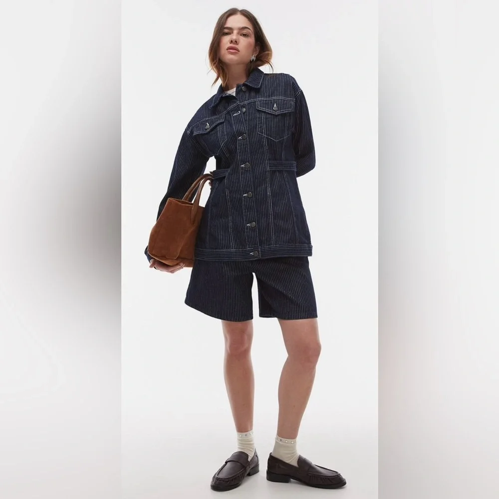 Topshop Pinstripe Cinched Denim Jacket - Picture 4 of 4